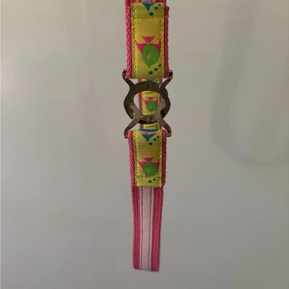 Douglas Paquette “H” Closure Tropical Fish Pink Canvas Belt Women’s Size Large - Picture 5 of 8
